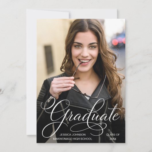 Classy Chique Elegant Script PHOTO Graduation Part Kaart (Voorkant)