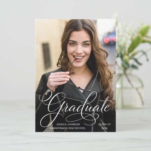 Classy Chique Elegant Script PHOTO Graduation Part Kaart (Staand voorkant)