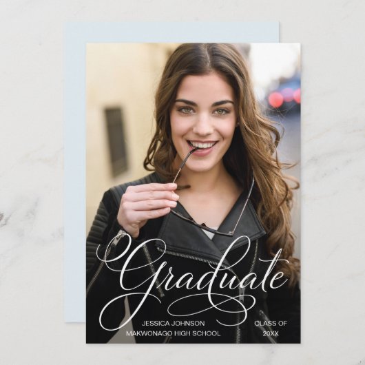 Classy Chique Elegant Script PHOTO Graduation Part Kaart (Voorkant / Achterkant)