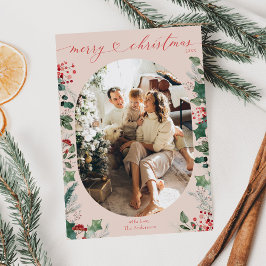 Classy chique hart script foto eerste kerst feestdagenkaart