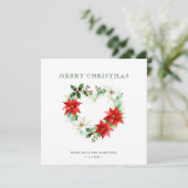 Classy Christmas Floral Monogram Heart Back Photo Feestdagenkaart (Staand voorkant)