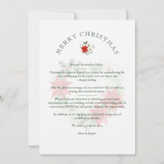 Classy Christmas Floral Monogram Heart Initials Save The Date (Achterkant)