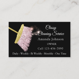 Classy Cleaning Service Elegant Gold Pink Visitekaartje