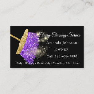 Classy Cleaning Service Elegant Sparkly Paars Visitekaartje