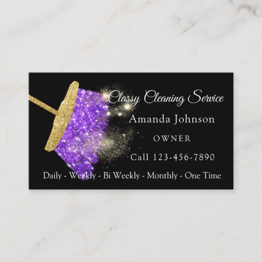 Classy Cleaning Service Elegant Sparkly Paars Visitekaartje (Voorkant)