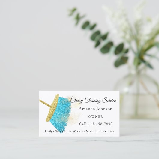 Classy Cleaning Service Elegant Sparkly White Visitekaartje (Staand voorkant)