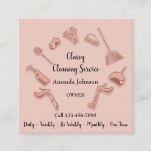 Classy Cleaning Service Gold Logo Maid House Blush Vierkante Visitekaartje