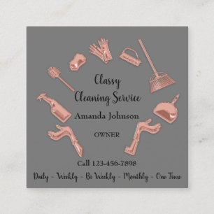 Classy Cleaning Service Gold Logo Maid House Grey Vierkante Visitekaartje