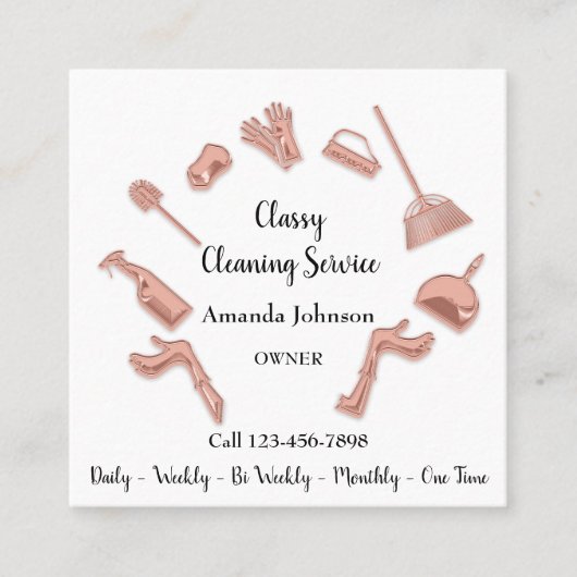 Classy Cleaning Service Gold Logo Maid House Roos Vierkante Visitekaartje (Voorkant)