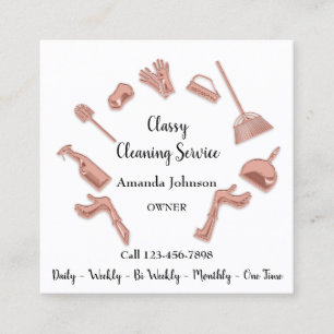 Classy Cleaning Service Gold Logo Maid House Roos Vierkante Visitekaartje