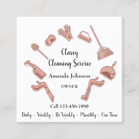 Classy Cleaning Service Gold Logo Maid House Roos Vierkante Visitekaartje (Voorkant)
