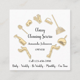 Classy Cleaning Service Gold Logo Maid House Vierkante Visitekaartje