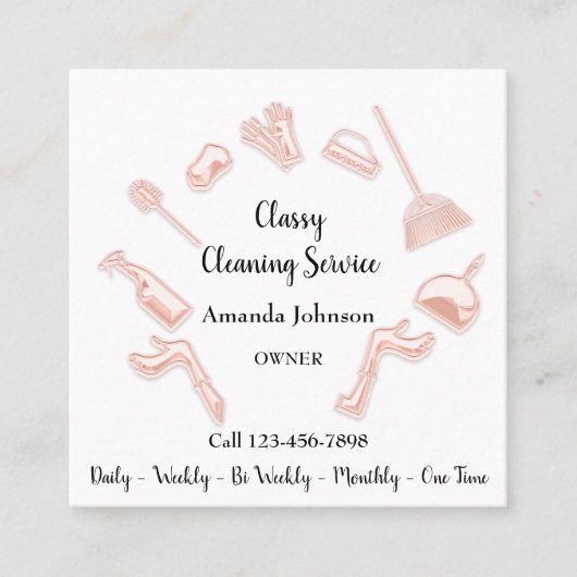Classy Cleaning Service Gold Logo Maid House White Vierkante Visitekaartje (Voorkant)