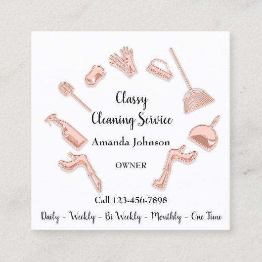 Classy Cleaning Service House Logo Maid Glam Roos Vierkante Visitekaartje (Voorkant)