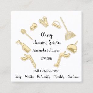 Classy Cleaning Service House Logo Maid Gold White Vierkante Visitekaartje