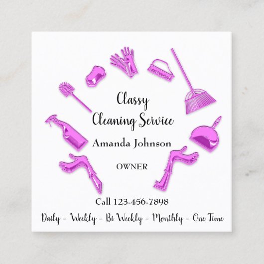Classy Cleaning Service House Logo Maid Pink Vierkante Visitekaartje (Voorkant)