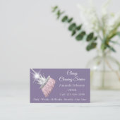 Classy Cleaning Service Maid Broom Crown Paars Visitekaartje (Staand voorkant)
