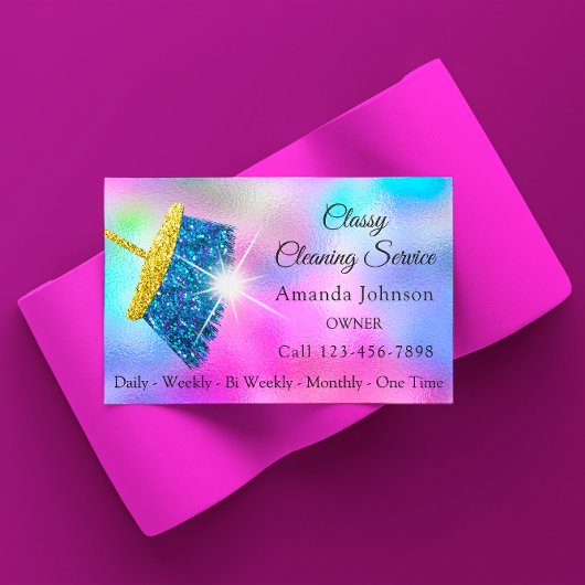 Classy Cleaning Service Maid Gold Blue Ocean Pink Visitekaartje