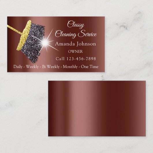 Classy Cleaning Service Maid Gold Brown Roos Visitekaartje (Voorkant / Achterkant)