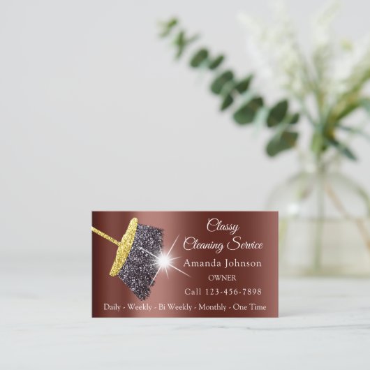 Classy Cleaning Service Maid Gold Brown Roos Visitekaartje (Staand voorkant)