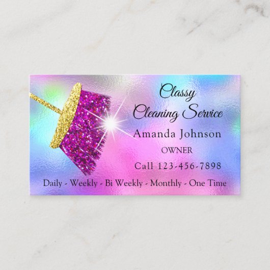 Classy Cleaning Service Maid Gold Fuchsia BluePink Visitekaartje (Voorkant)