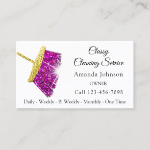 Classy Cleaning Service Maid Gold Fuchsia Pink Visitekaartje