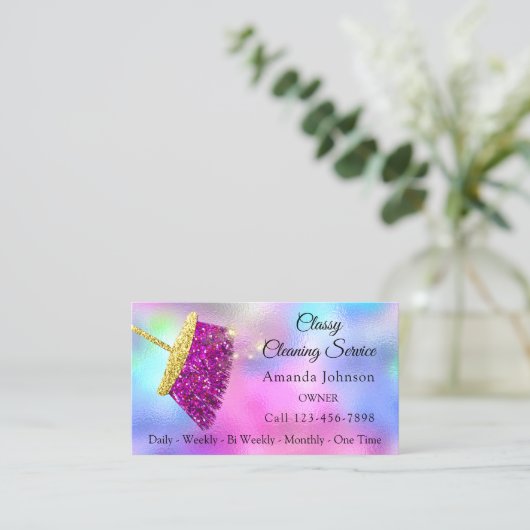 Classy Cleaning Service Maid Gold Fuchsia Pink Visitekaartje (Staand voorkant)