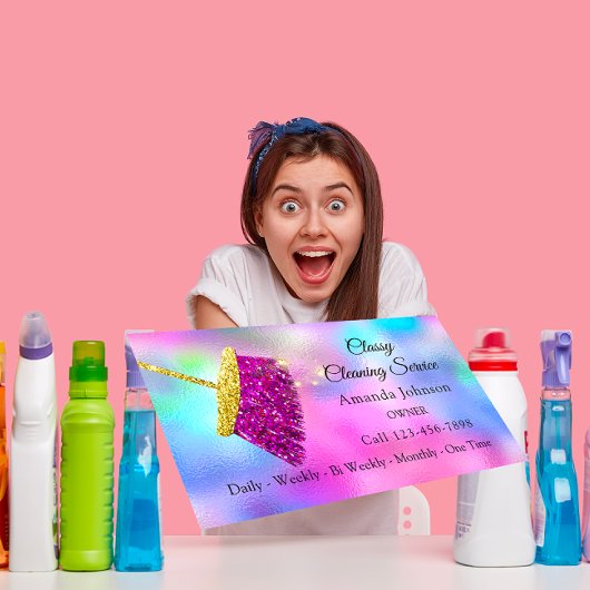 Classy Cleaning Service Maid Gold Fuchsia Pink Visitekaartje