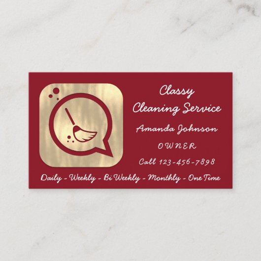 Classy Cleaning Service Maid Gold Groom Burgundy Visitekaartje (Voorkant)
