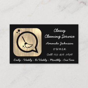 Classy Cleaning Service Maid Gold Groom Logo Black Visitekaartje