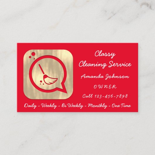 Classy Cleaning Service Maid Gold Groom Logo Red Visitekaartje (Voorkant)
