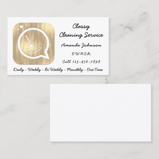 Classy Cleaning Service Maid Gold Groom Logo Visitekaartje (Voorkant / Achterkant)