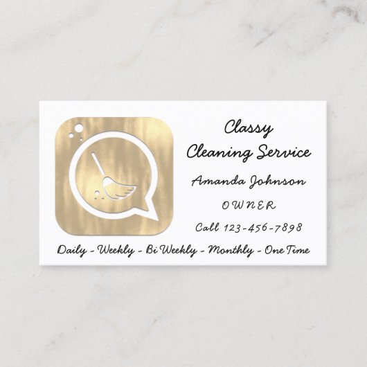 Classy Cleaning Service Maid Gold Groom Logo Visitekaartje (Voorkant)