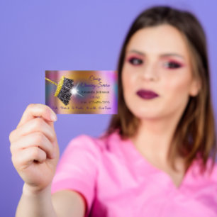 Classy Cleaning Service Maid Gold Silver Holograaf Visitekaartje