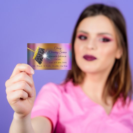 Classy Cleaning Service Maid Gold Silver Holograaf Visitekaartje