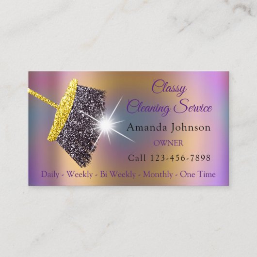 Classy Cleaning Service Maid Gold Silver Holograaf Visitekaartje (Voorkant)