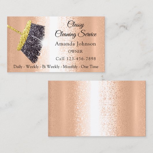 Classy Cleaning Service Maid Grey Silver Roos Gold Visitekaartje (Voorkant / Achterkant)