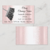 Classy Cleaning Service Maid Grey Silver Roos Pink Visitekaartje (Voorkant / Achterkant)