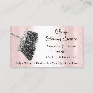 Classy Cleaning Service Maid Grey Silver Roos Pink Visitekaartje