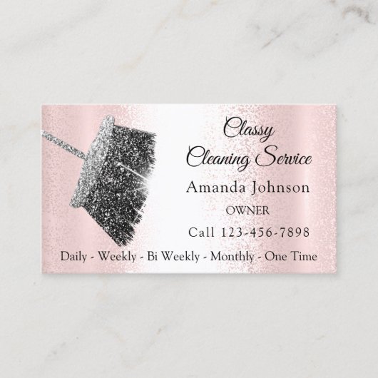 Classy Cleaning Service Maid Grey Silver Roos Pink Visitekaartje (Voorkant)