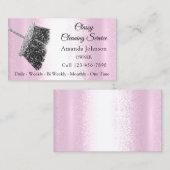 Classy Cleaning Service Maid Grey Silver Roos Pink Visitekaartje (Voorkant / Achterkant)