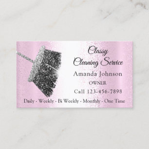 Classy Cleaning Service Maid Grey Silver Roos Pink Visitekaartje