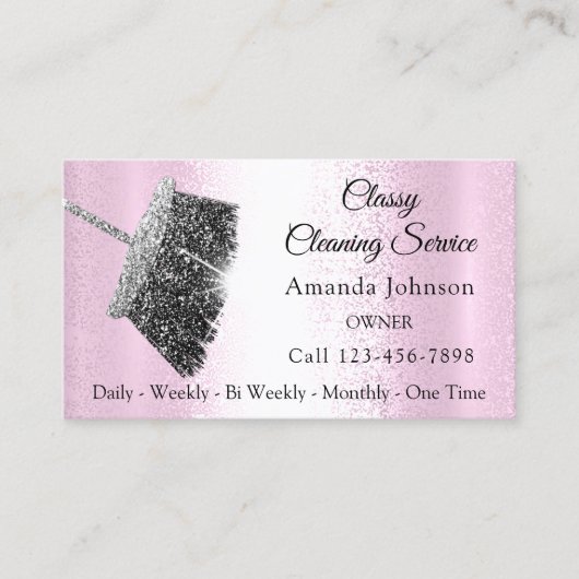 Classy Cleaning Service Maid Grey Silver Roos Pink Visitekaartje (Voorkant)