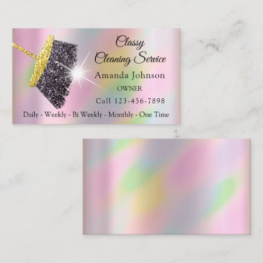 Classy Cleaning Service Maid Holographic Roos Visitekaartje (Voorkant / Achterkant)
