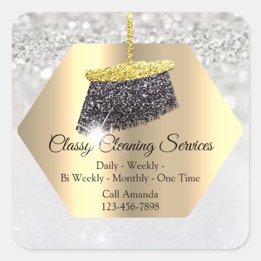 Classy Cleaning Service Maid Housekeeper Grey Gold Vierkante Sticker (Voorkant)