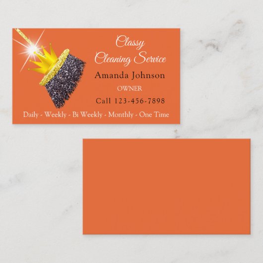 Classy Cleaning Service Maid Oranje Gold Crown Visitekaartje (Voorkant / Achterkant)