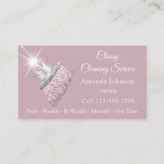 Classy Cleaning Service Maid Roos Broom Crown Visitekaartje (Voorkant)