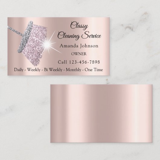 Classy Cleaning Service Maid Roos Silver Blush Visitekaartje (Voorkant / Achterkant)