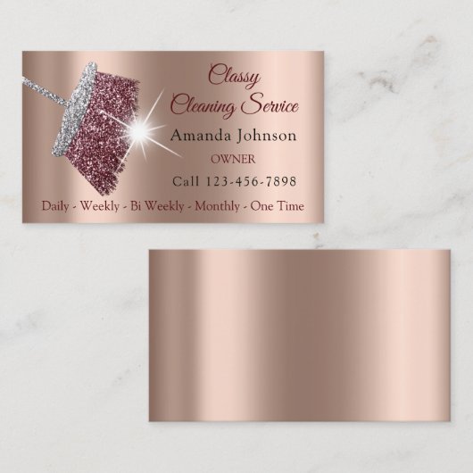 Classy Cleaning Service Maid Roos Silver Maroon Visitekaartje (Voorkant / Achterkant)