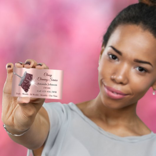 Classy Cleaning Service Maid Roos Silver Pink Visitekaartje